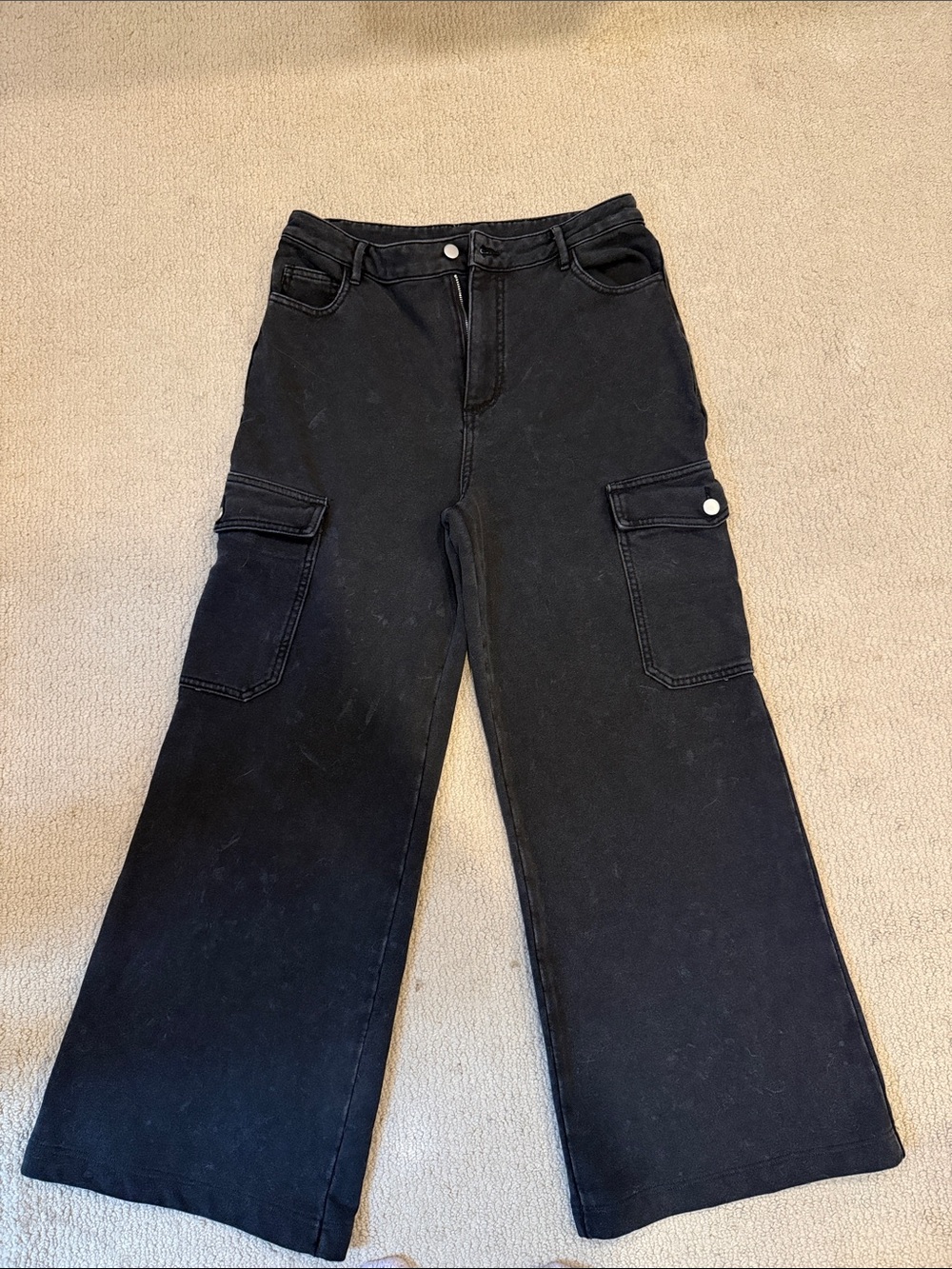 Wide Leg Cargo Pants -French terry- Black